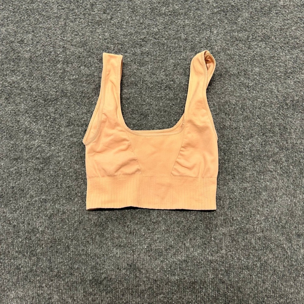 FP Movement Sports Bra Womens Size XS/S Peach Square Neck Ribbed Seamless USA